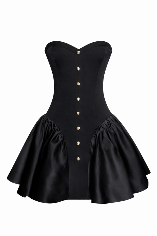 Black Corset Flare Satin Dress