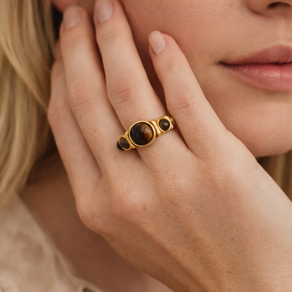 18K Gold Plated Tiger Eye Lucky Stone Ring