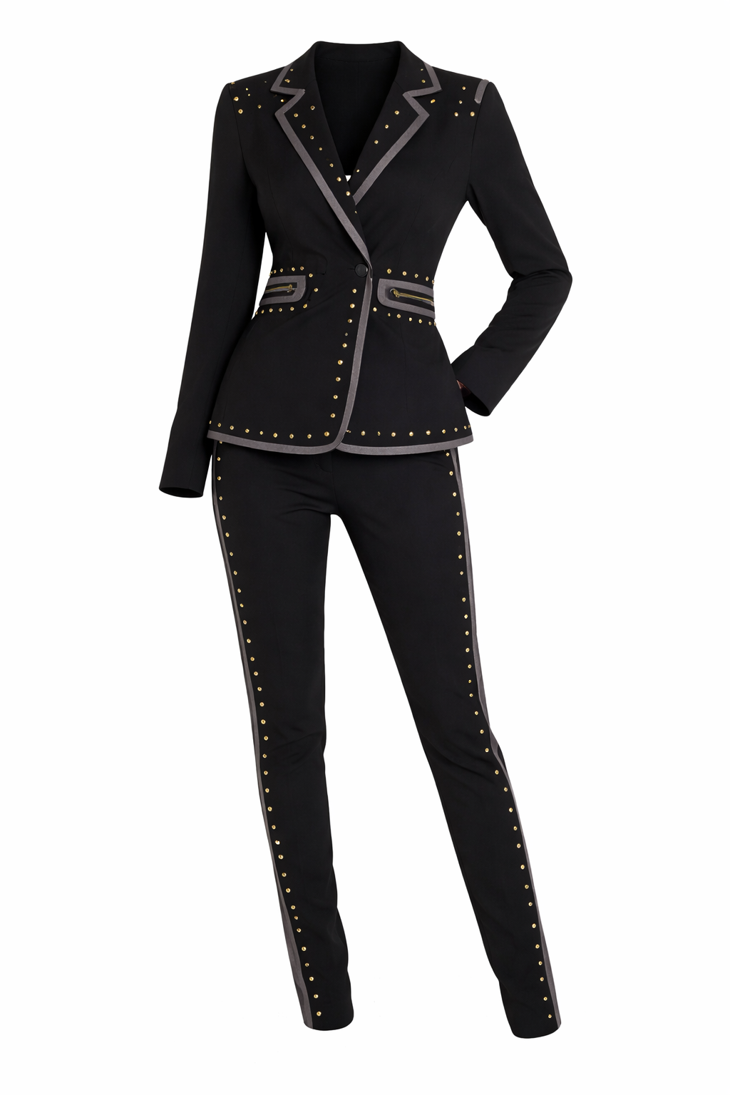 Midnight Black Studded Suit Set