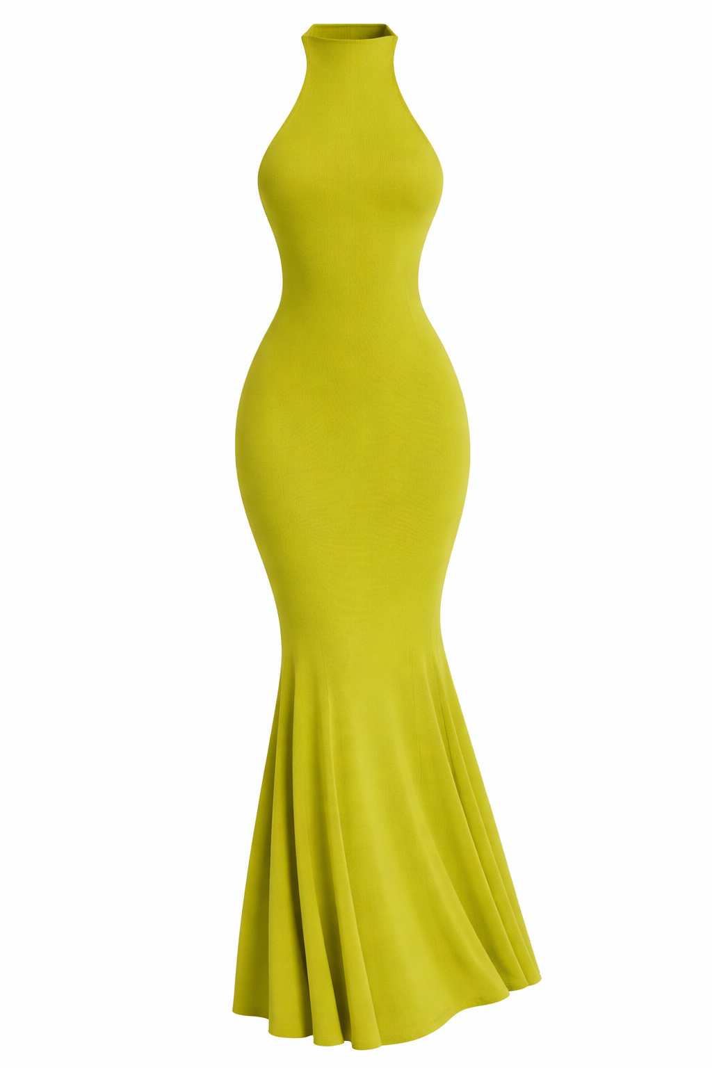 Olive Green Mesh Turtleneck Maxi Dress