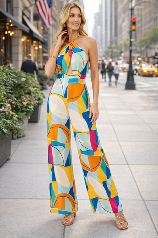Sunset Mosaic Halter Jumpsuit