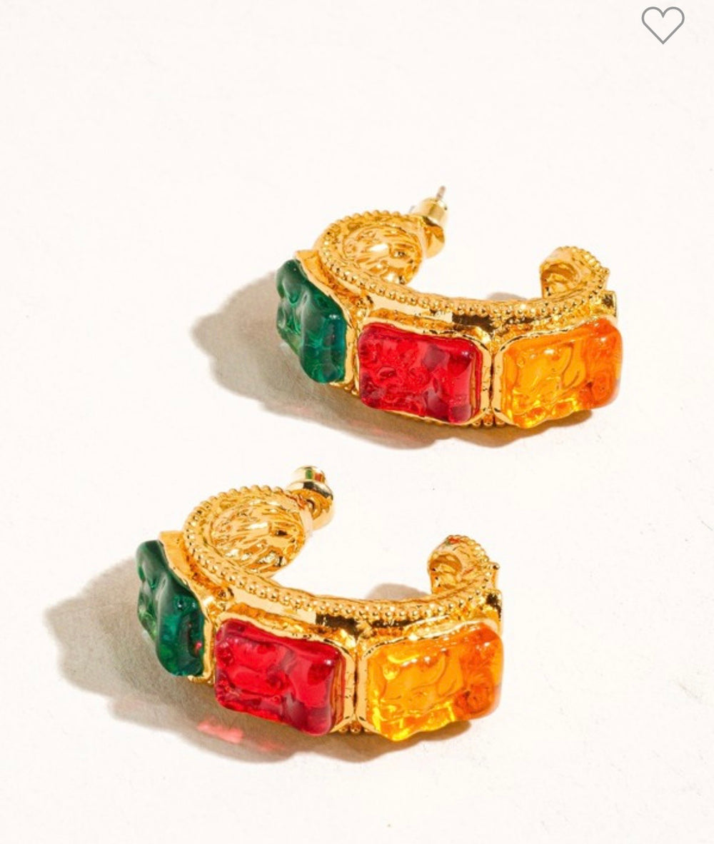 Florence 18K Gold Vintage Gemstone Large Hoop Earring