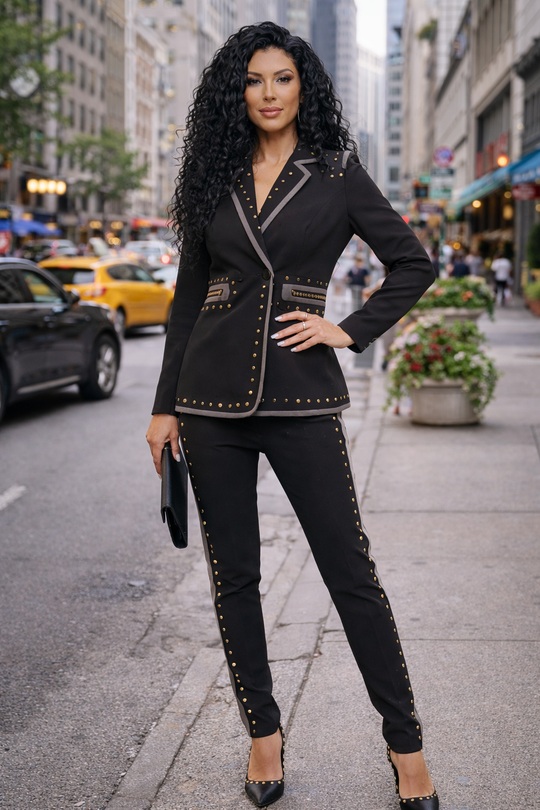 Midnight Black Studded Suit Set