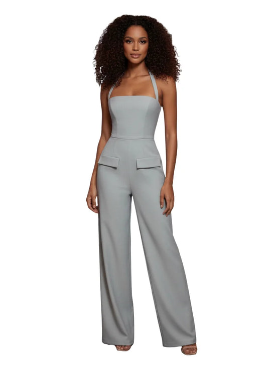 Sage Green Wide Leg Halter Jumpsuit