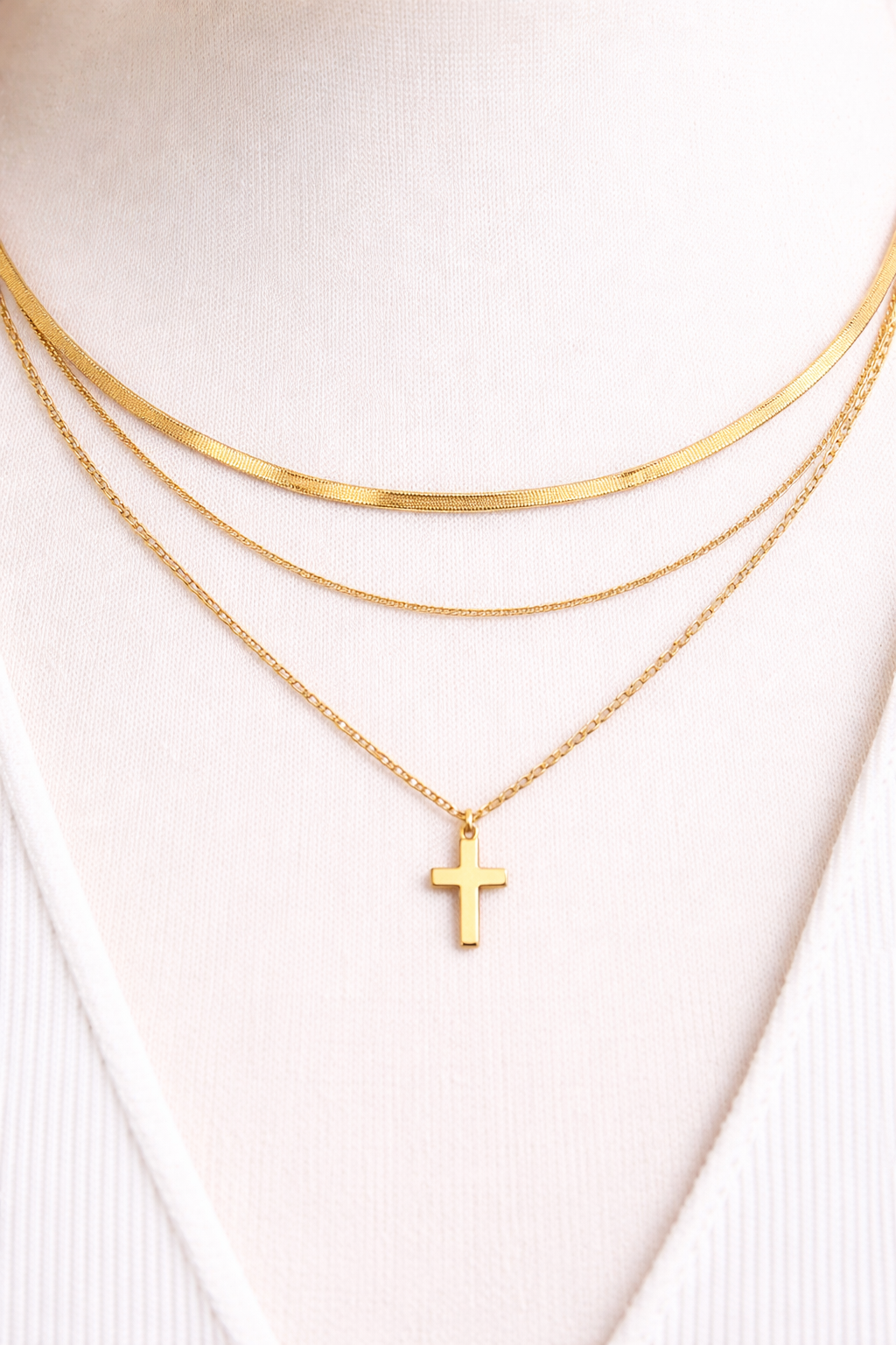 18K Gold-Plated | Three-Layered Cross Necklace