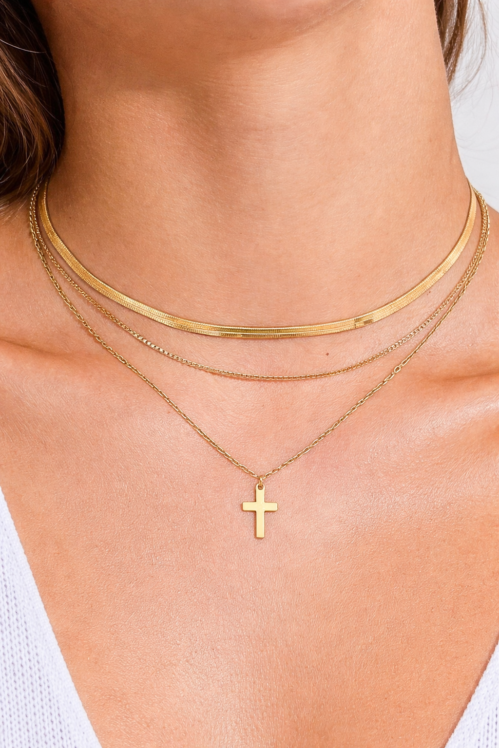 18K Gold-Plated | Three-Layered Cross Necklace