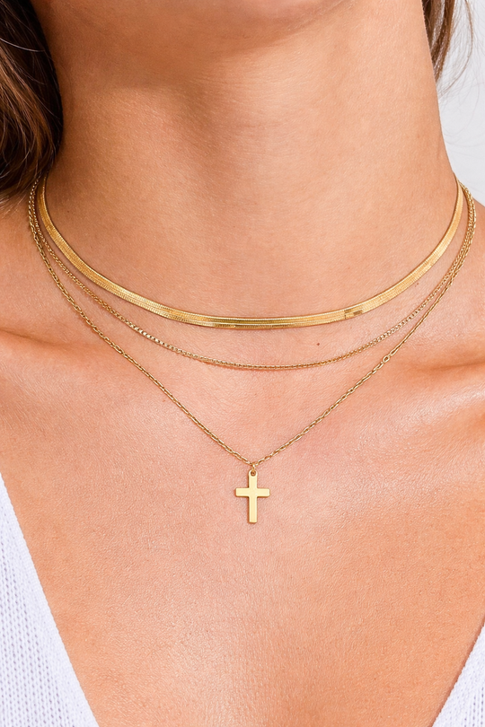 18K Gold-Plated | Three-Layered Cross Necklace