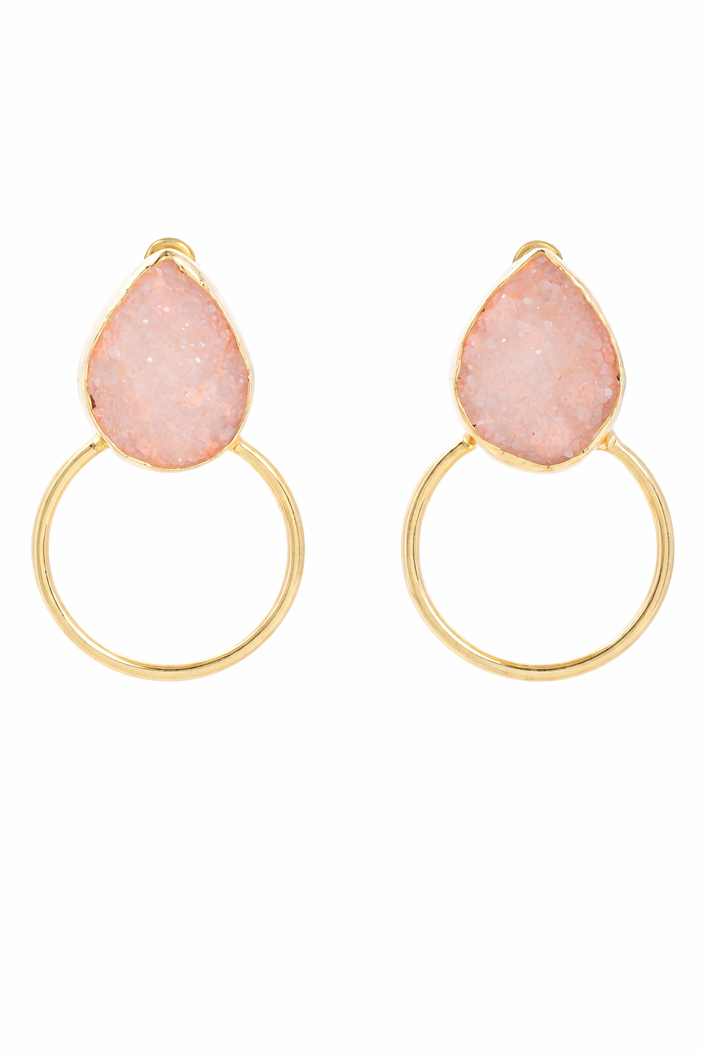 Boho Hoop Earrings with Light Pink Stone