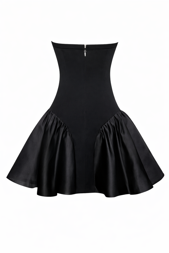 Black Corset Flare Satin Dress